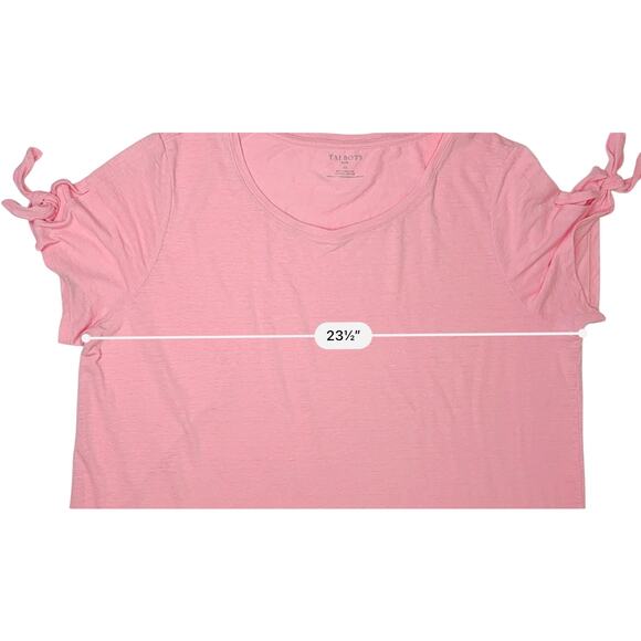 Talbots Plus Size Pink Tie Sleeve Linen Top T-shirt 2X Soft Girl Pastel - Picture 5 of 10